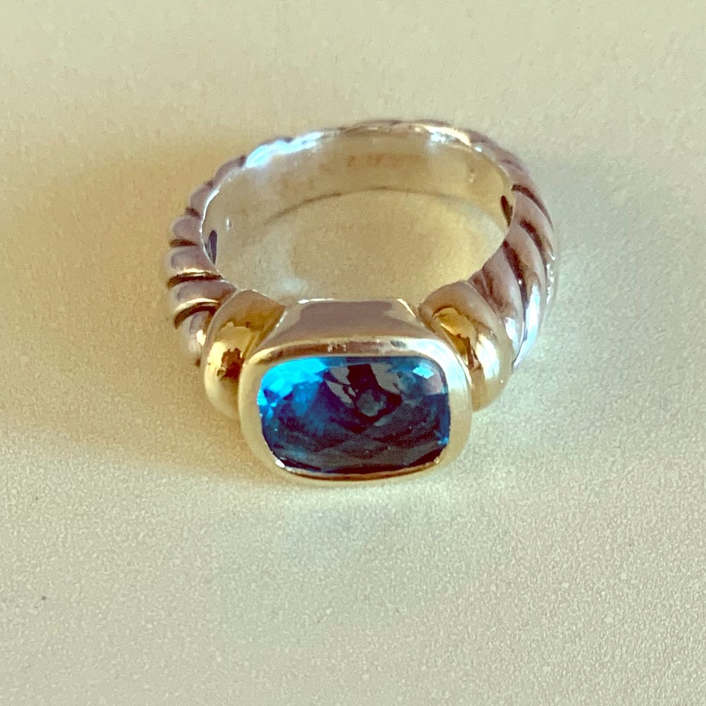 David Yurman Blue Topaz with Gold ring Size 4.5